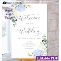 Blue Ivory Hydrangea welcome sign template,wedding welcome sign,(139)